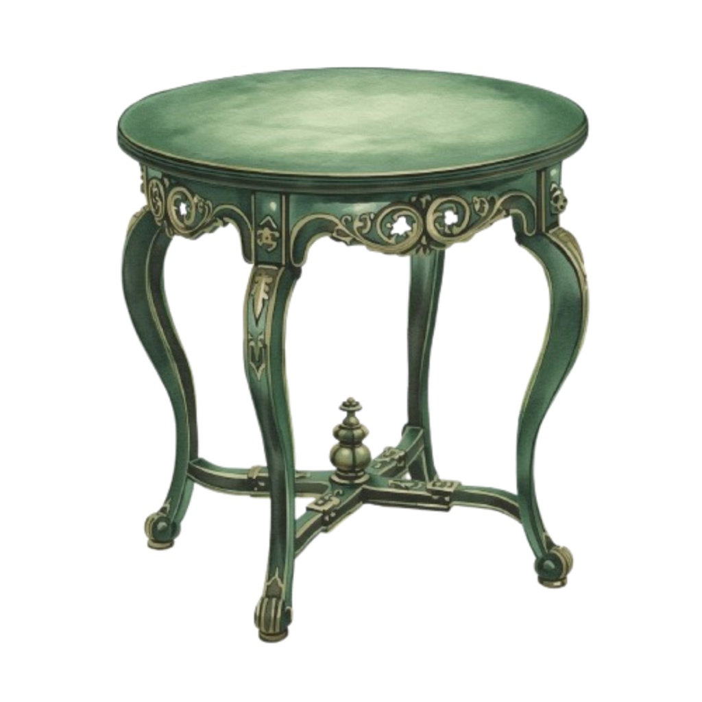 水彩画風 深緑のアンティーク洋風家具クリップアートセット(PNG形式・全11点)