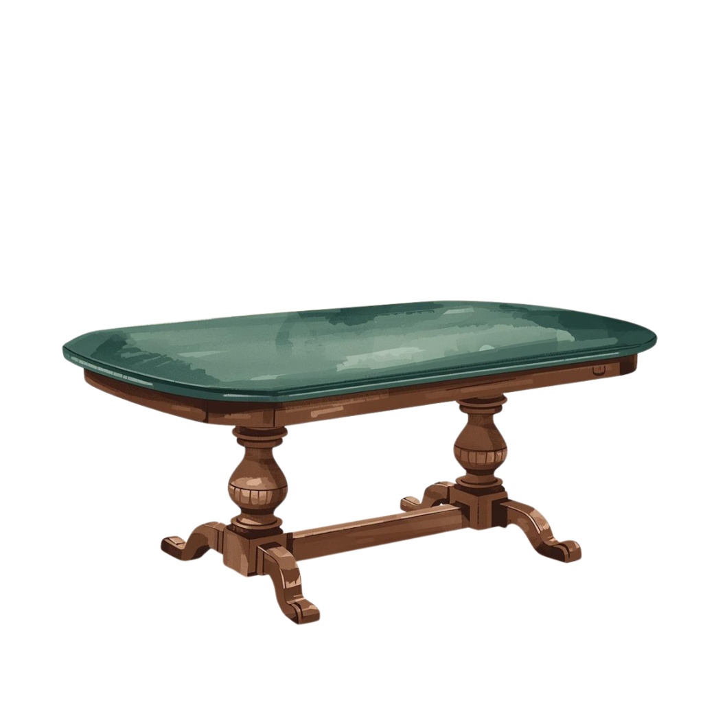 水彩画風 深緑のアンティーク洋風家具クリップアートセット(PNG形式・全11点)