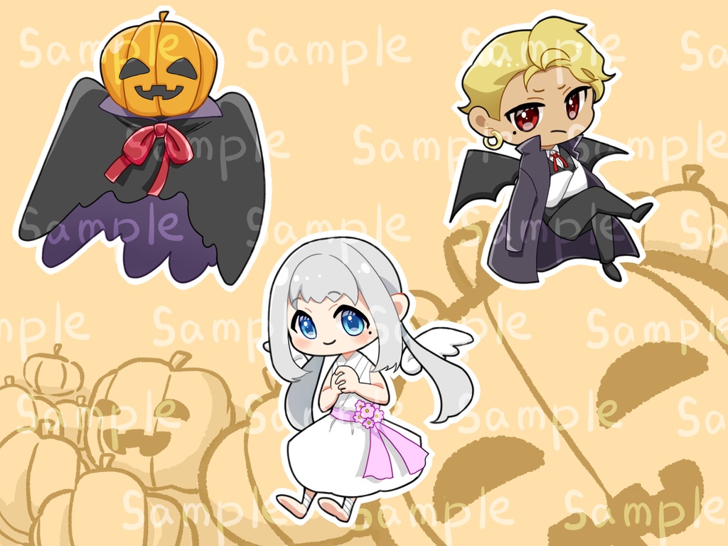 ハロウィン　ミニキャラ立ち絵、背景