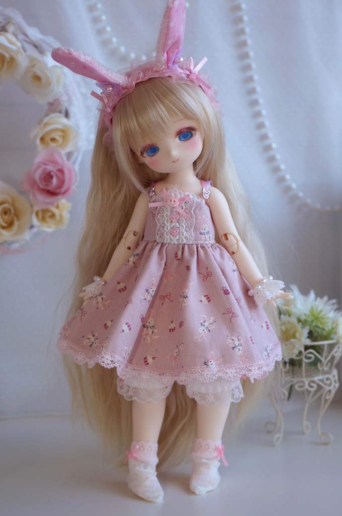 うさちゃんワンピセット(いちご)【babykumako2.0サイズ】