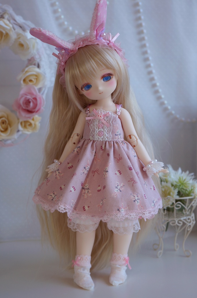 うさちゃんワンピセット(いちご）【babykumako2.0サイズ】
