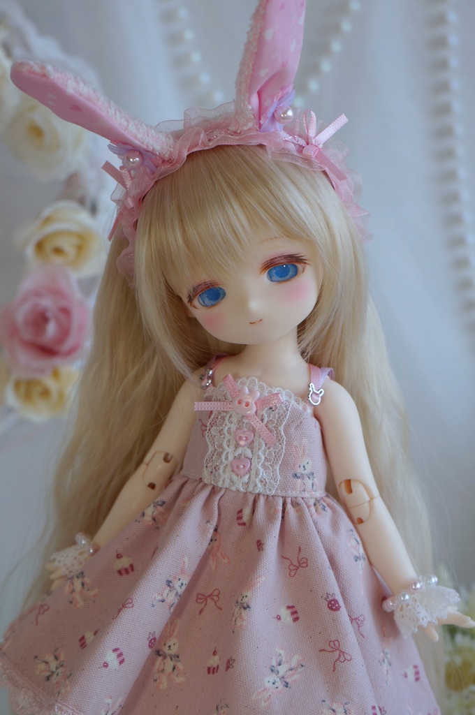 うさちゃんワンピセット(いちご)【babykumako2.0サイズ】