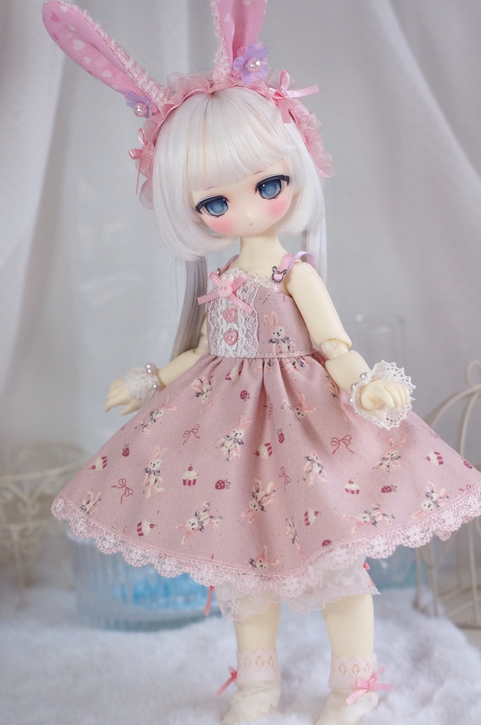 うさちゃんワンピセット(いちご)【babykumako2.0サイズ】