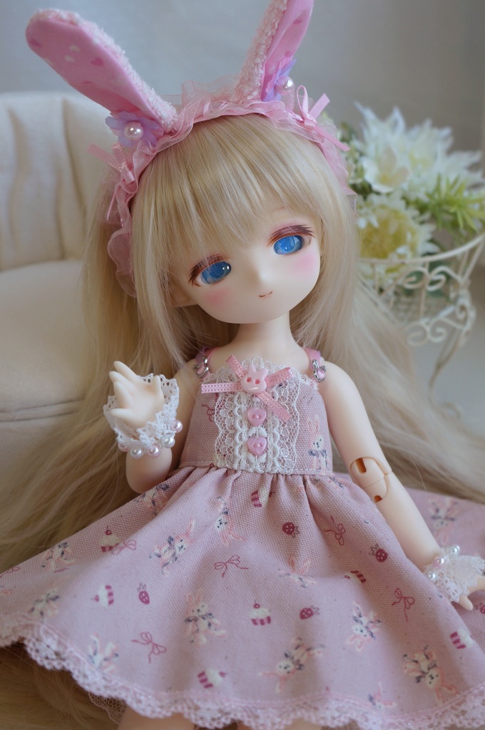 うさちゃんワンピセット(いちご)【babykumako2.0サイズ】