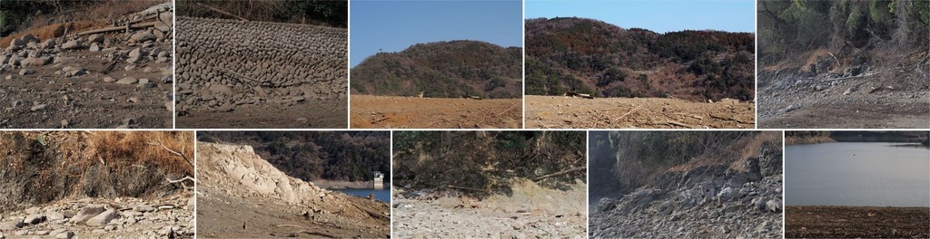【73枚セット】津久井湖 自然・湖畔背景素材 ロイヤリティフリー 高解像度JPEG フィギュア撮影 ジオラマ 特撮風 山 岩場 荒野 背景画像 【73枚】フィギュア撮影用 自然・湖畔背景素材セット|津久井湖・山・岩場・荒野風|商用利用可