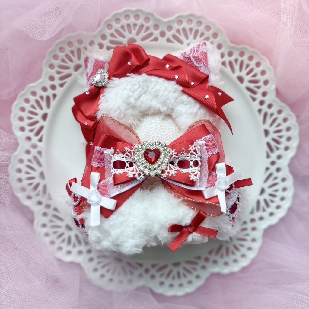 13cm 🎀 red×white cat