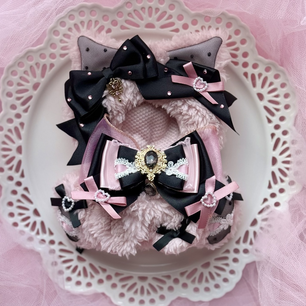 13cm 🎀 black × pink cat