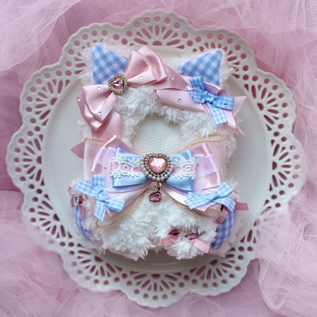 13cm 🎀 blue × pink cat (チェック)