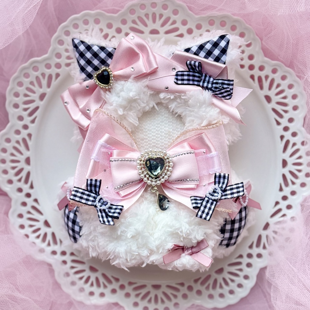 13cm 🎀 pink × black cat (チェック)