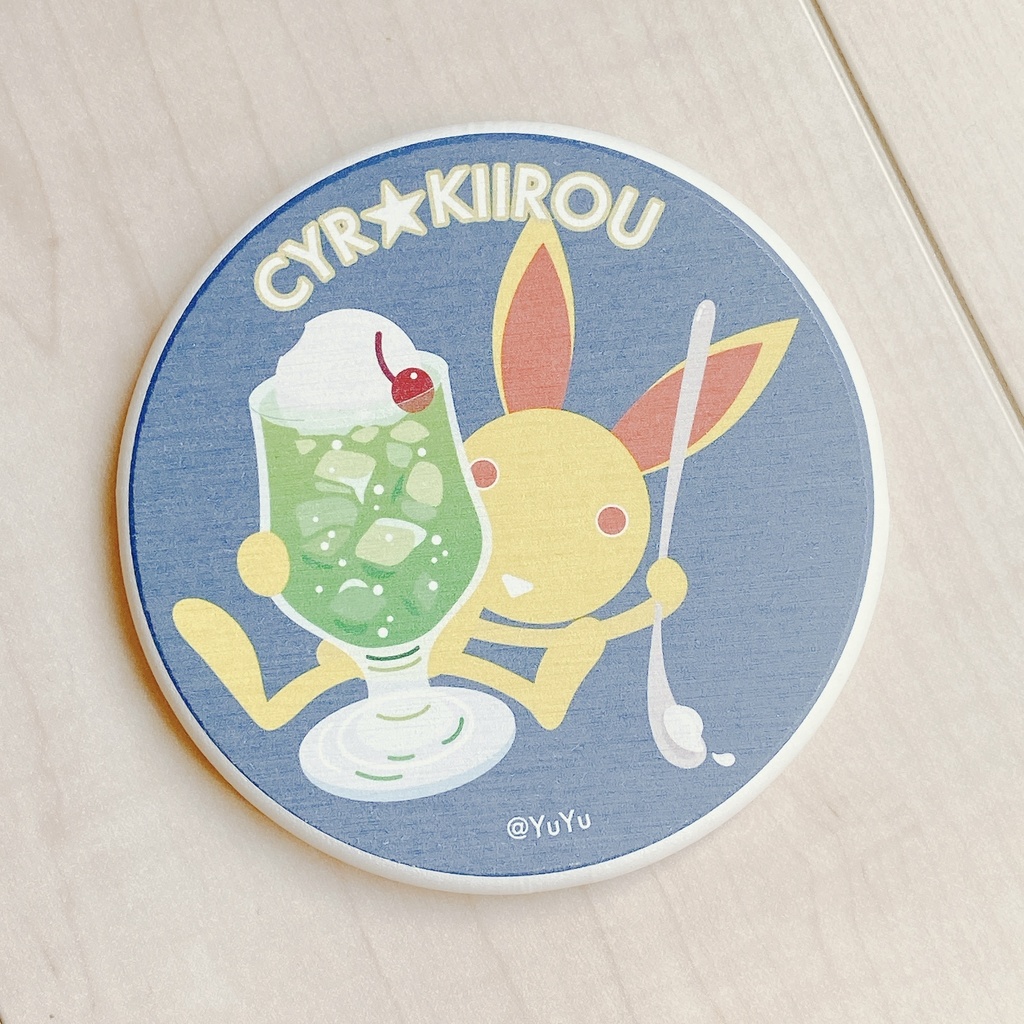 キイロウとクリームソーダ　珪藻土コースター