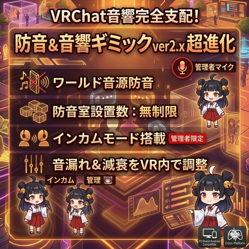 新機能＜ワールド音源にも対応!!＞　Udon  マルチ防音室ギミック ※ver2は任意の数設置可 [ワールドマイク同梱]