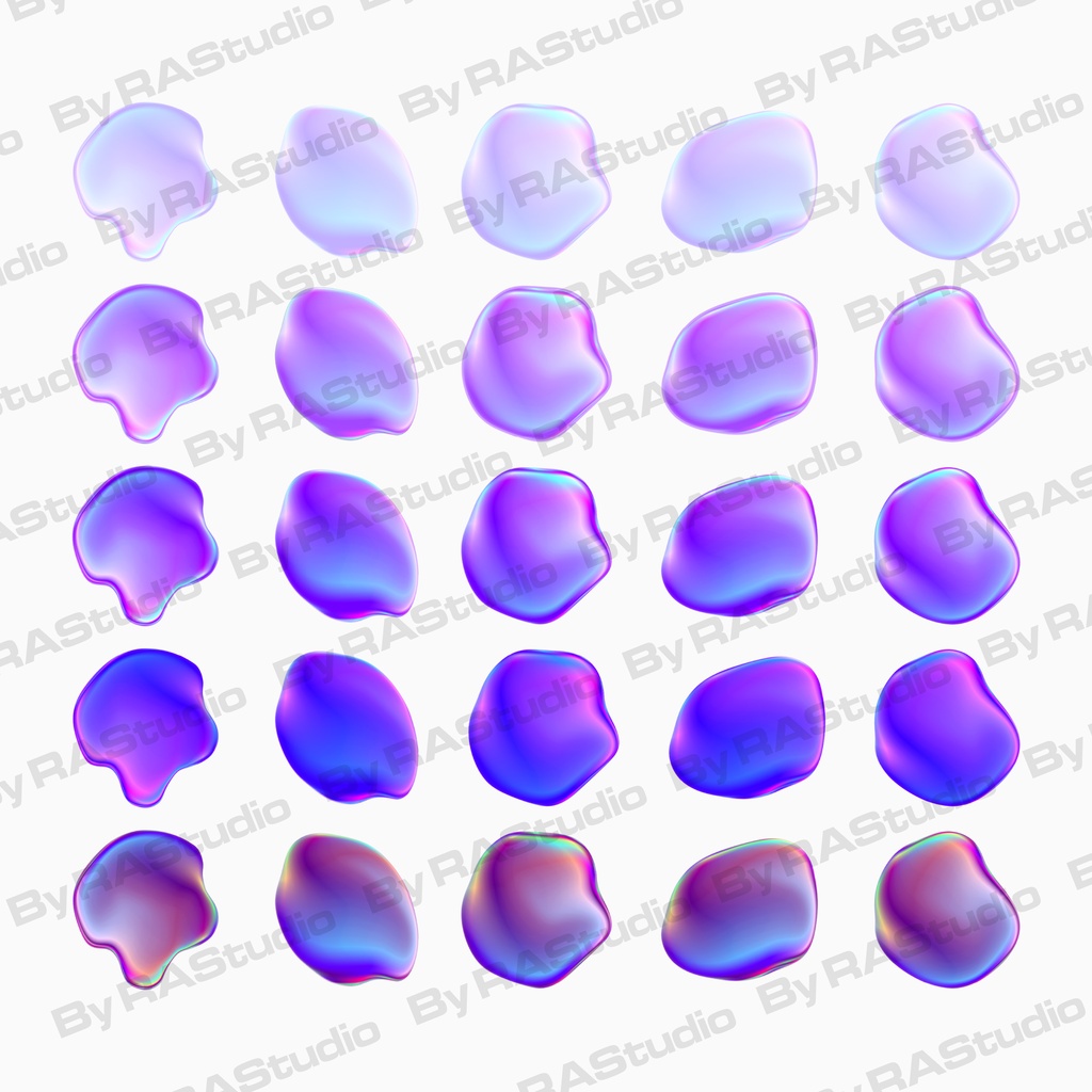 ぷっくり立体グラデーション ニュアンスシェイプ パープル25個セット(透過PNG)デジタルプランナー・SNSデザイン素材