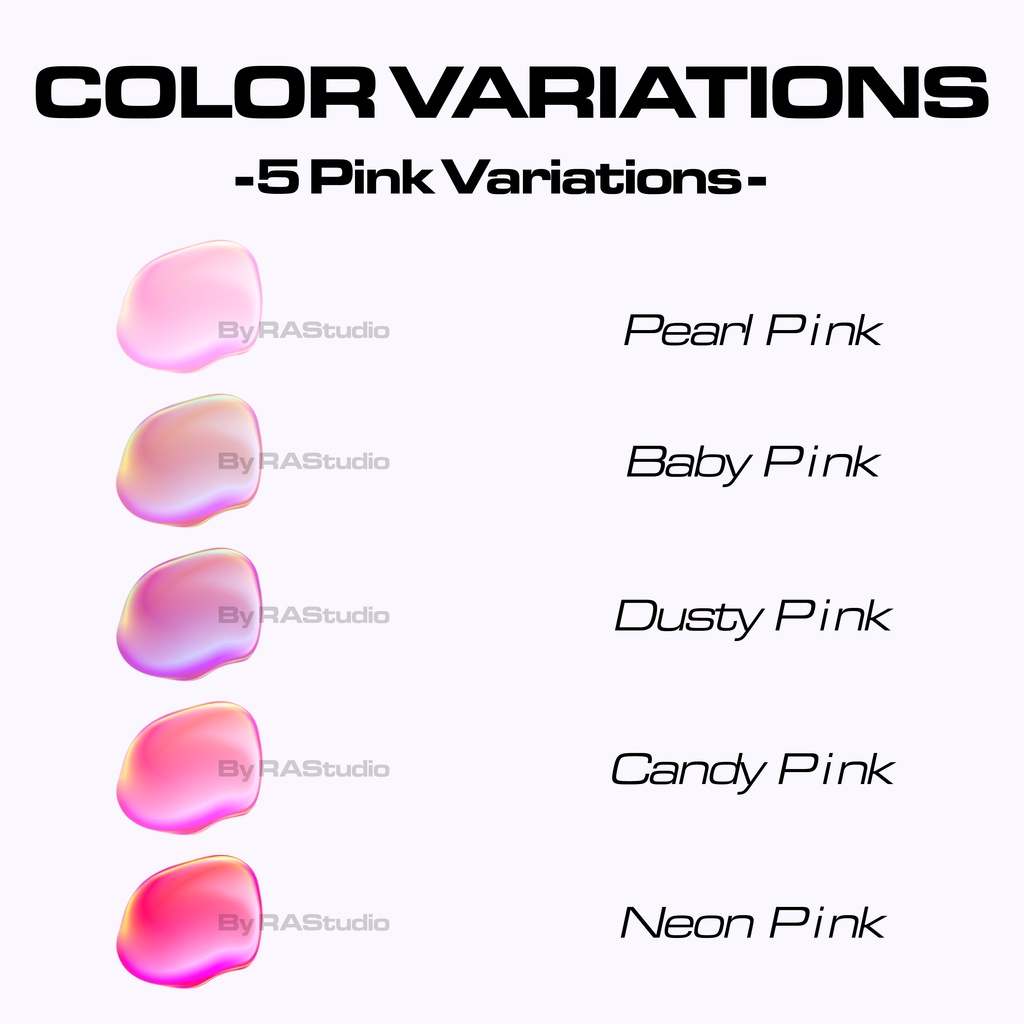 ぷっくり立体グラデーション ニュアンスシェイプ ピンク25個セット(透過PNG)デジタルプランナー・SNSデザイン素材