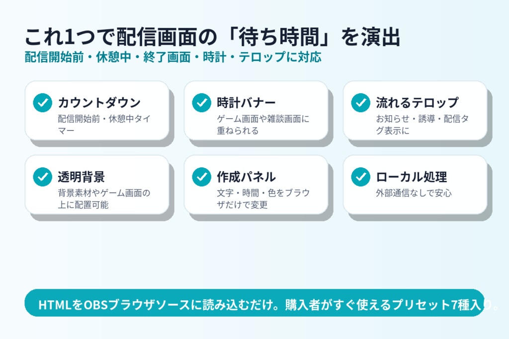 LiveCue Timer Overlay|OBS配信用カウントダウン・休憩タイマー・テロップ素材