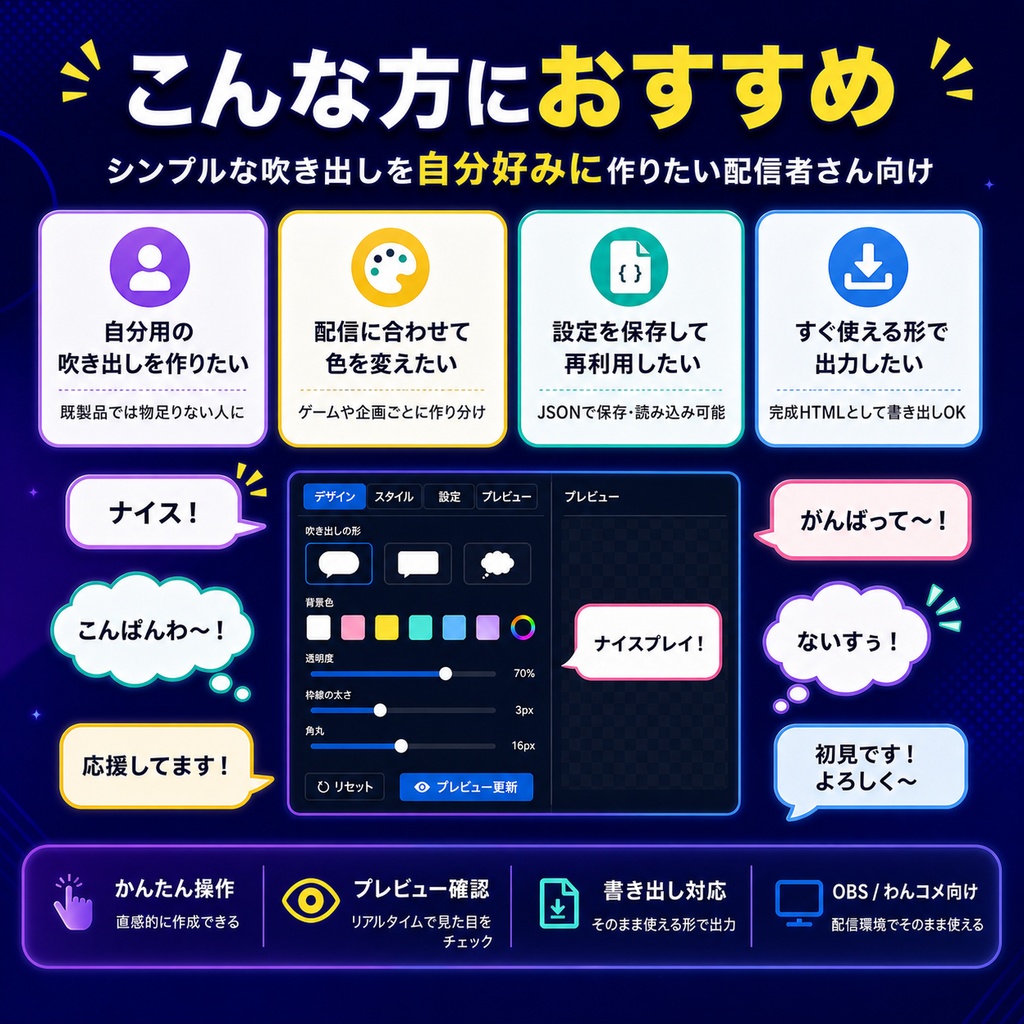 自分で作れるコメント吹き出しメーカー for OBS / わんコメ