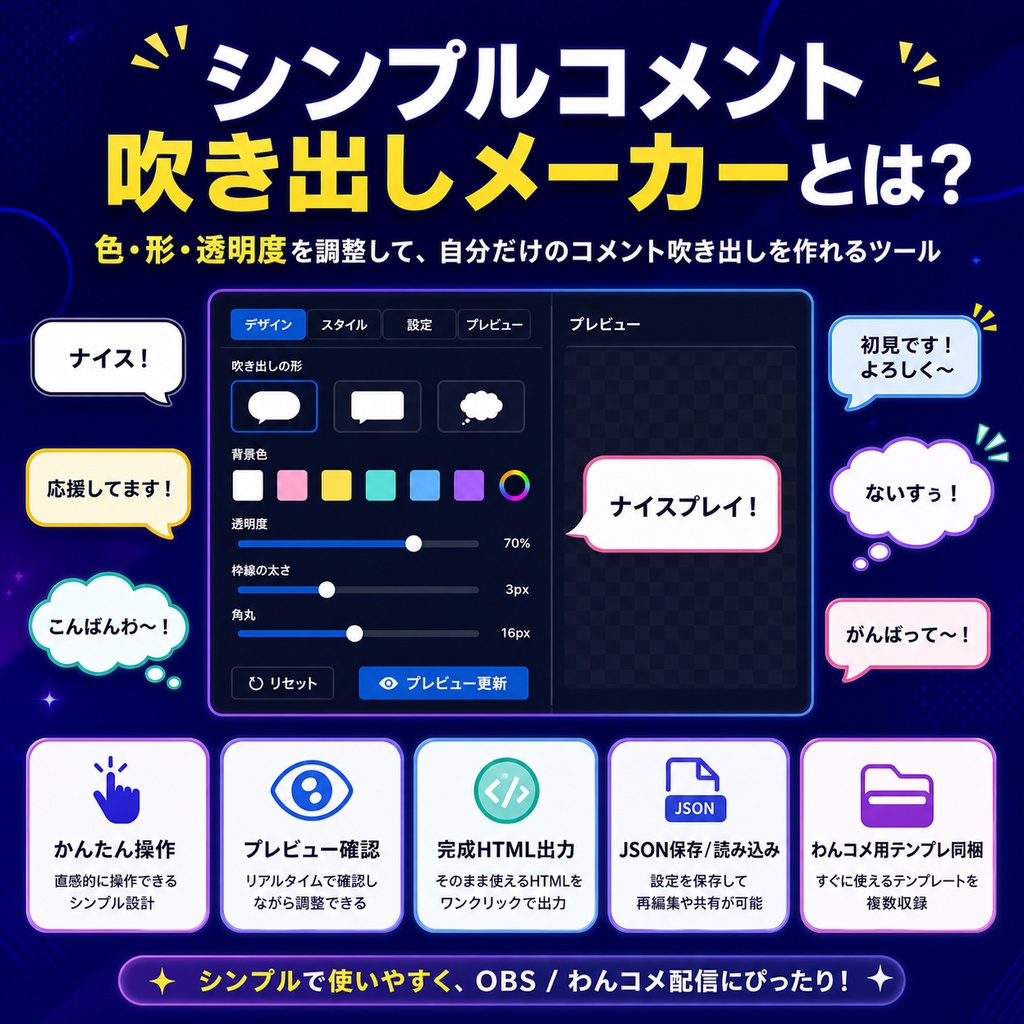 自分で作れるコメント吹き出しメーカー for OBS / わんコメ
