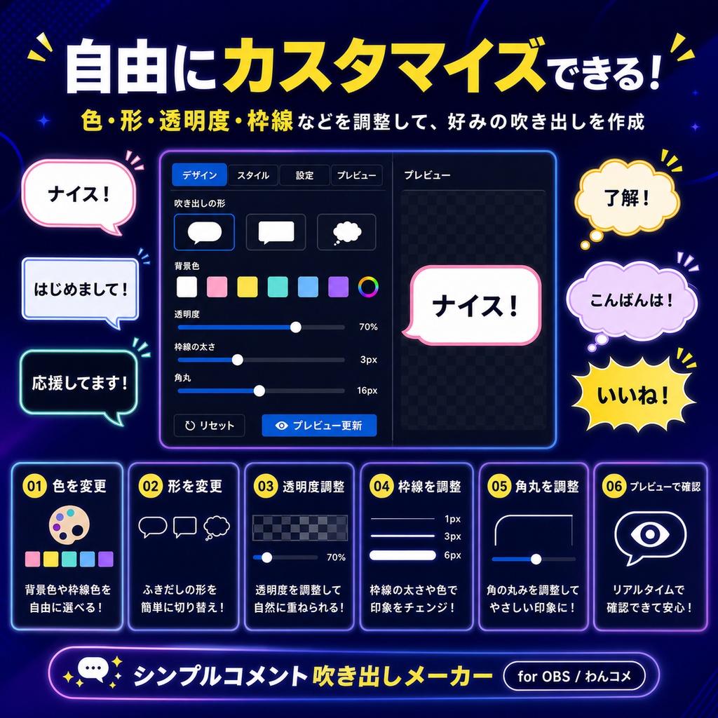 自分で作れるコメント吹き出しメーカー for OBS / わんコメ