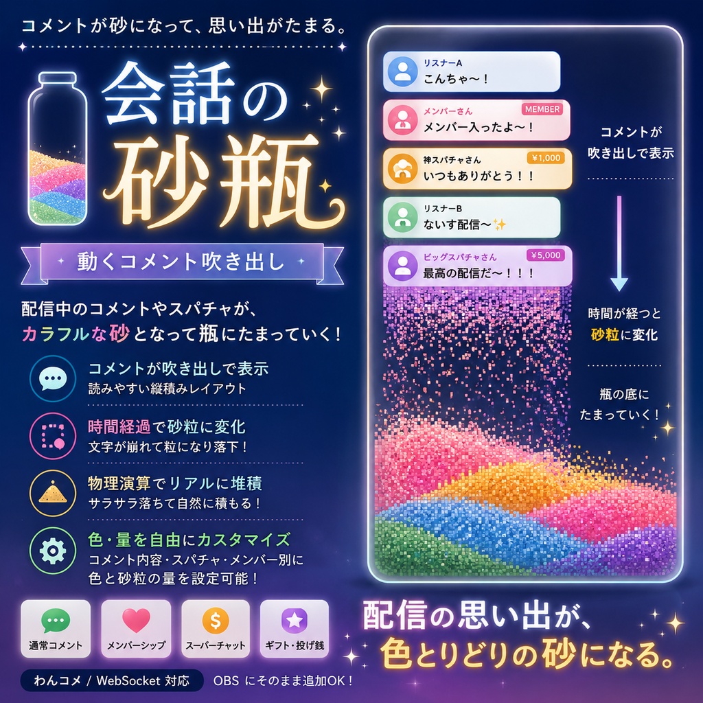 【わんコメ対応】会話の砂瓶コメントテンプレート｜OBS用HTML