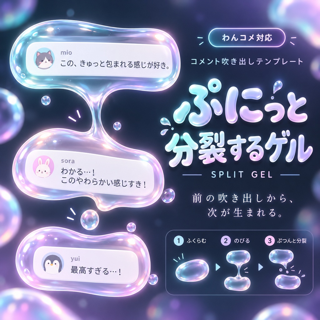 【わんコメ対応】ぷにっと分裂するゲル コメント吹き出しテンプレート|OBS用HTML