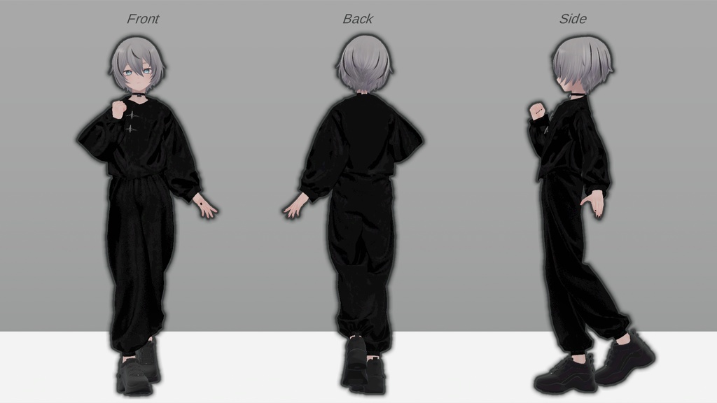 ルーズシルエットの黒セットアップ