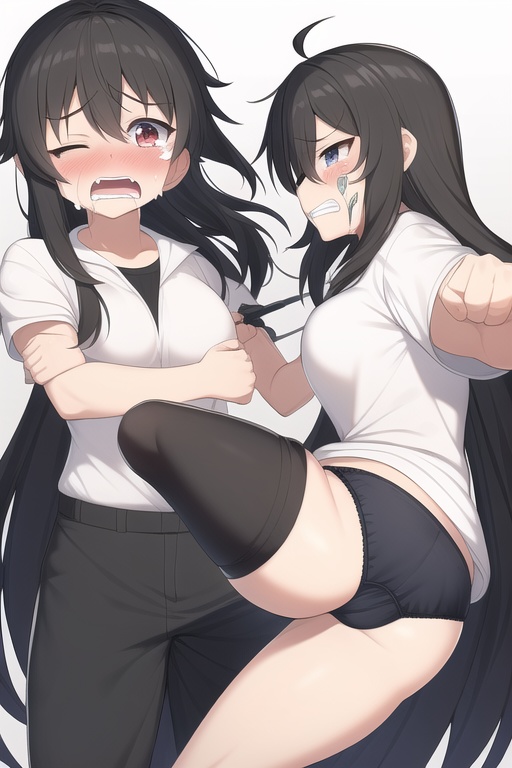 NovelAIによるキャットファイトで苦戦中の女の子の画像集