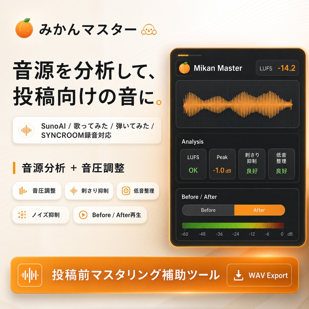 みかんマスター｜投稿前の音源を整えるマスタリング補助ツール