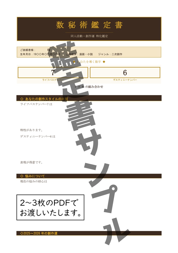 創作活動の悩みを数秘術で鑑定【オリジナル鑑定書お届け】