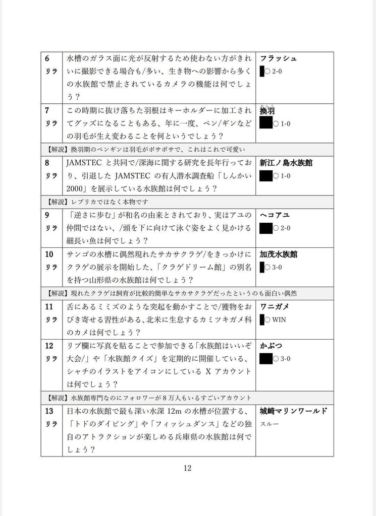 【クイズ問題集】アクアリウム・オフ 公式記録集