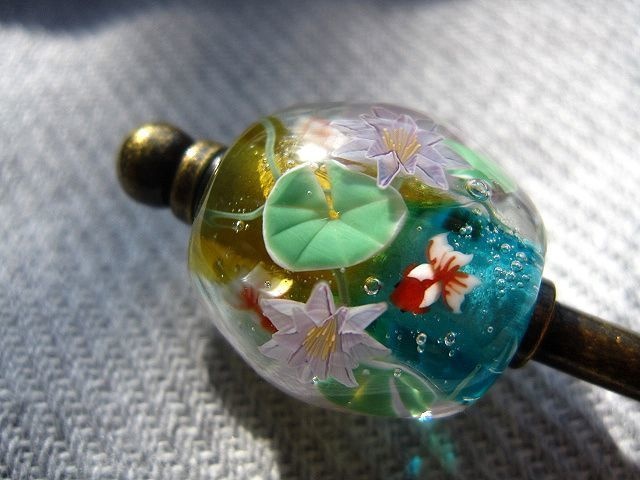 睡蓮と金魚の簪