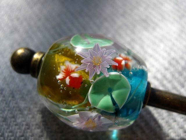 睡蓮と金魚の簪