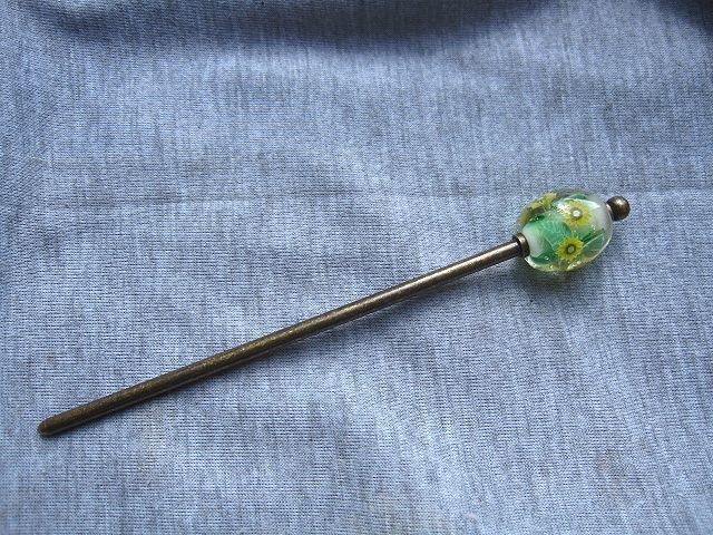 【手作りとんぼ玉】ひまわりの簪【ガラス工芸】