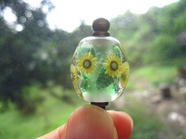 【手作りとんぼ玉】ひまわりの簪【ガラス工芸】