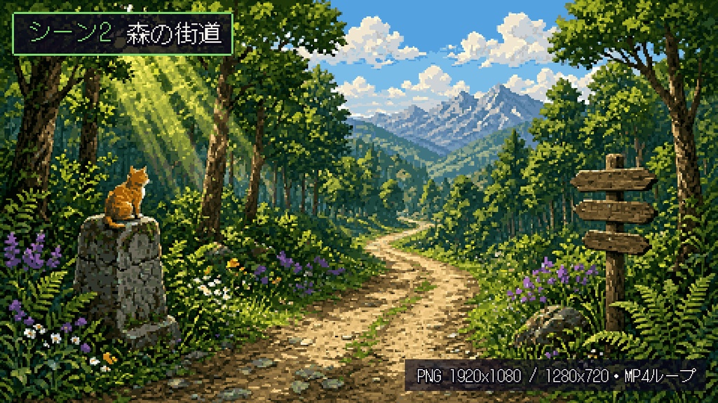 【TRPG素材】トラ猫と冒険の地 ドット絵ファンタジー背景セット(全6シーン)