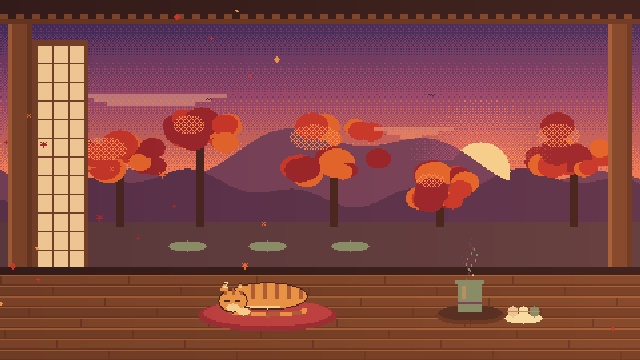 【動く背景】トラ猫と紅葉の縁側(秋の雑談部屋)