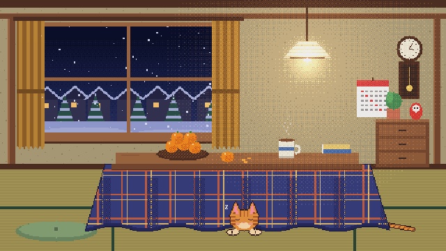 【動く背景】トラ猫とこたつの冬部屋