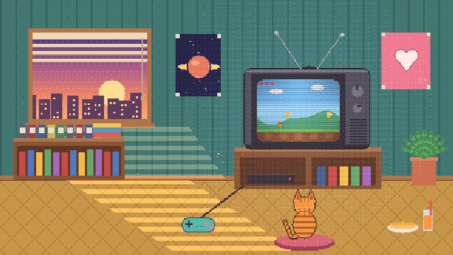 【動く背景】トラ猫とレトロゲーム部屋