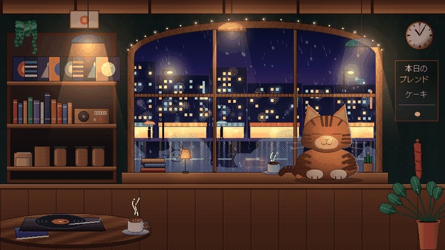 【動く背景】トラ猫と雨の喫茶店(lofi・作業配信)
