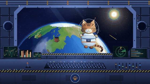 【動く背景】トラ猫と宇宙ステーションの窓辺