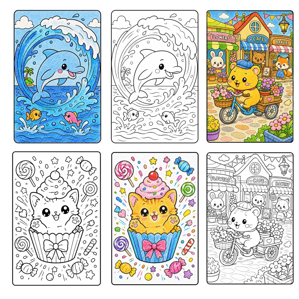 Free Sample Coloring Pages : Kawaii Animal Friends