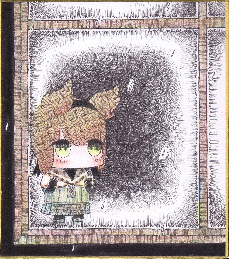 ミニ色紙_窓際のはつくん