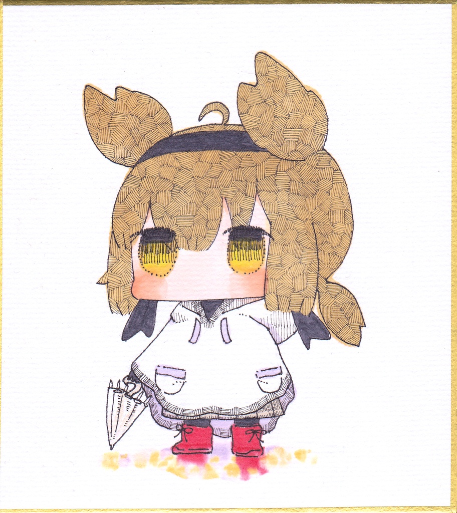 ミニ色紙_雨上がりのはつくん