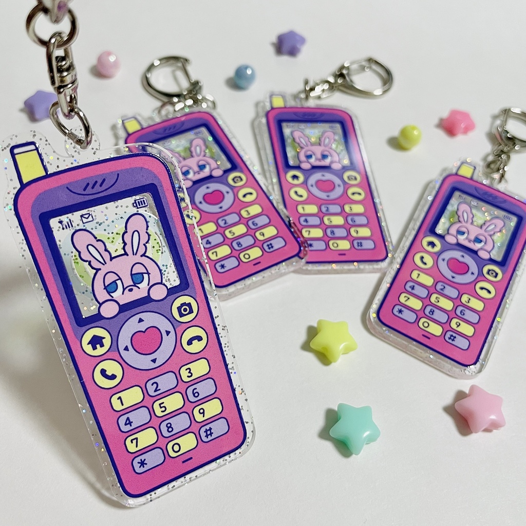 キラキラうさふぉんアクリルキーホルダー