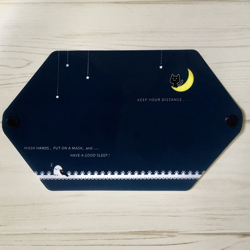 【クリックポスト・3枚以上購入用】黒猫とシマエナガのマスクケース/マスクカバー ☆夜空と三日月☆