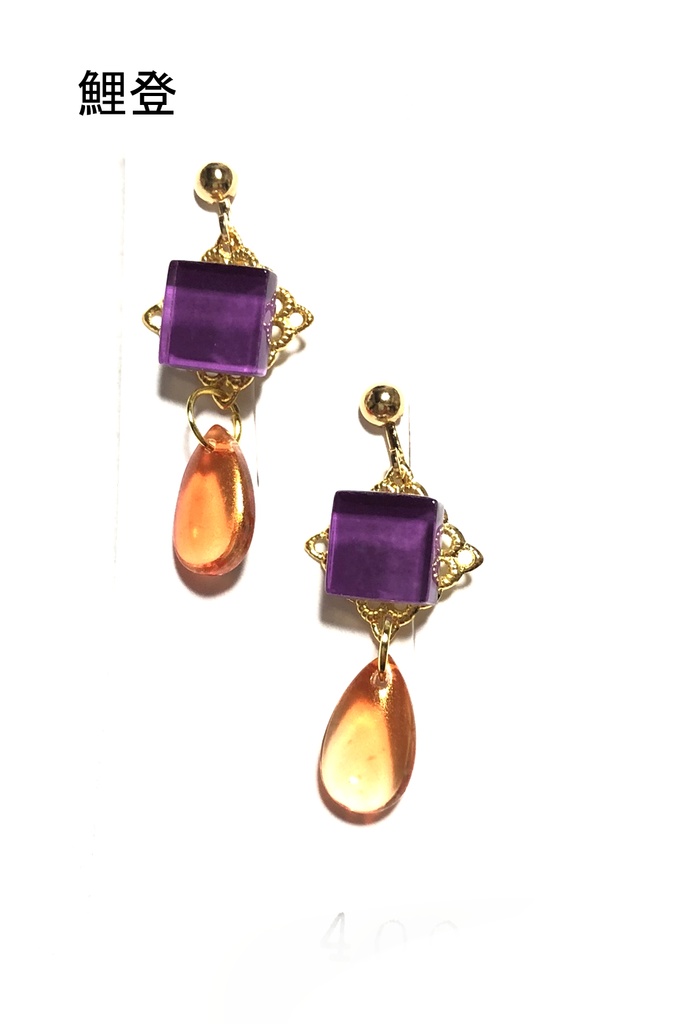 金カム ガラスタイルイヤリング