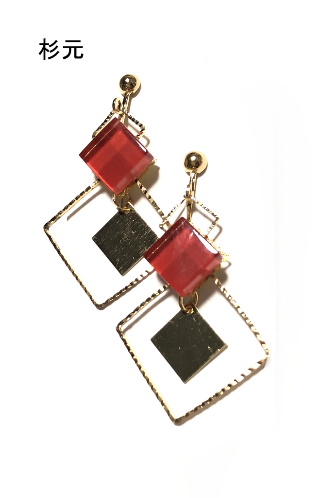 金カム ガラスタイルイヤリング