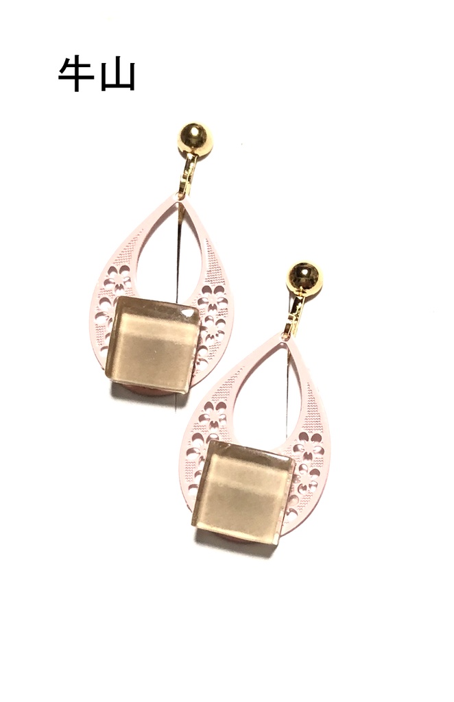 金カム ガラスタイルイヤリング