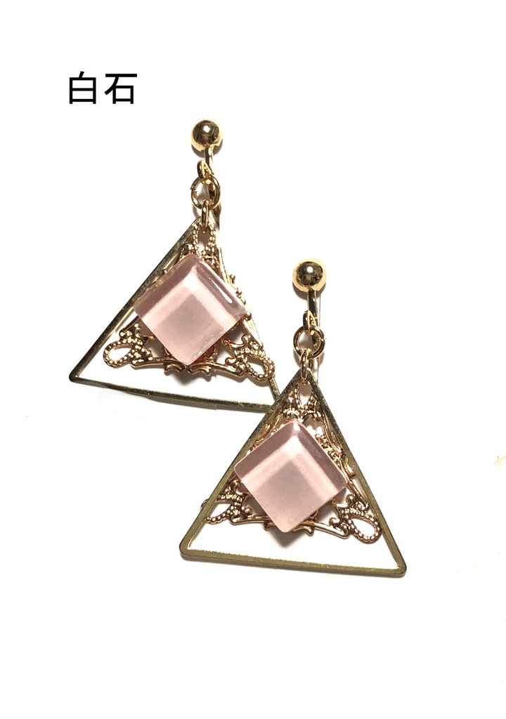 金カム ガラスタイルイヤリング