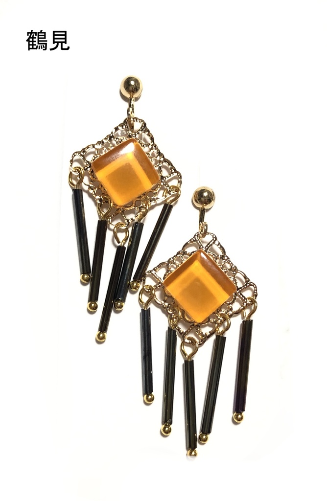 金カム ガラスタイルイヤリング