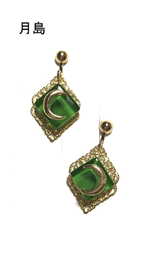 金カム ガラスタイルイヤリング