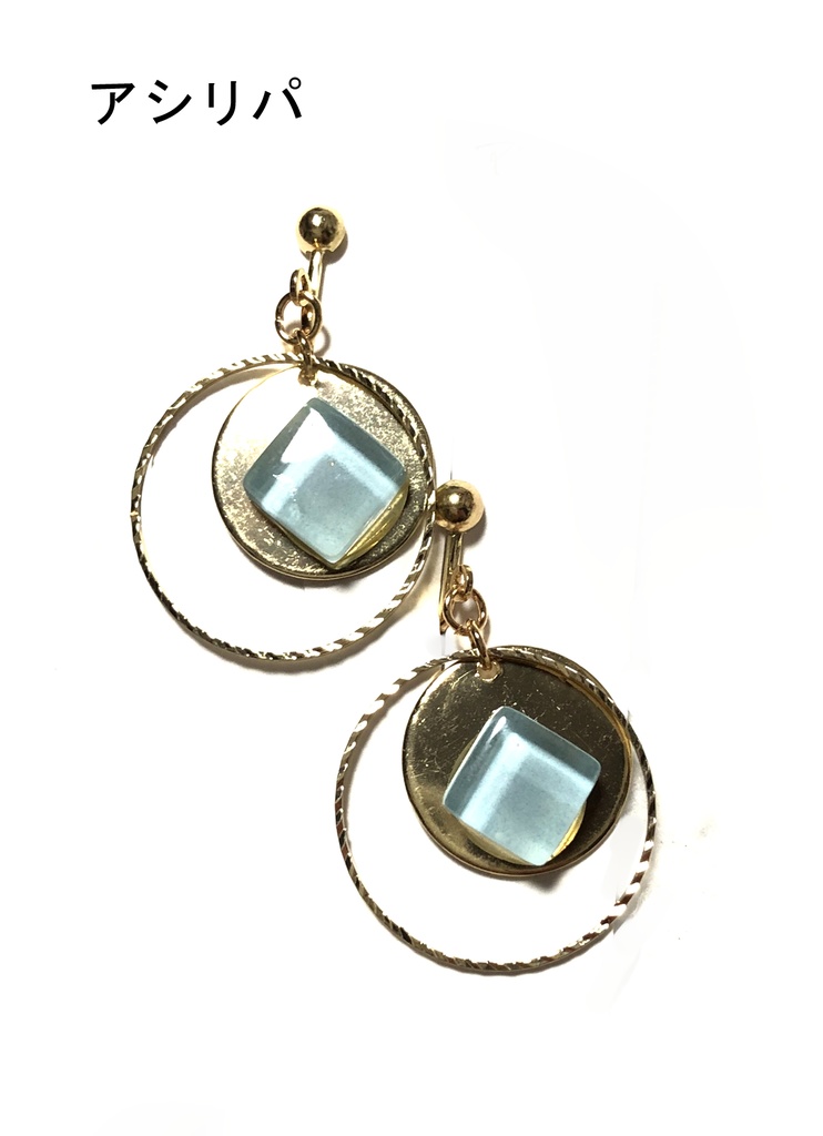 金カム ガラスタイルイヤリング